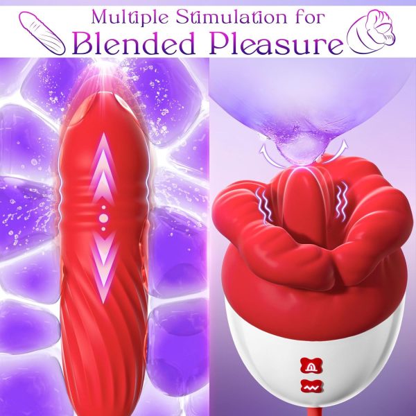 Sex Toys Rose Vibrator Dildo - MOOLIGIRL 4IN1 Adult Toys for Women with 9 Tongue Licking & Thrusting Dildos G Spot Vibrators, Anal Rose Sex Toy Nipple Clitoral Stimulator Licker for Female Couples - Image 11