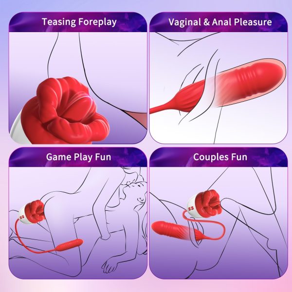 Sex Toys Rose Vibrator Dildo - MOOLIGIRL 4IN1 Adult Toys for Women with 9 Tongue Licking & Thrusting Dildos G Spot Vibrators, Anal Rose Sex Toy Nipple Clitoral Stimulator Licker for Female Couples - Image 16