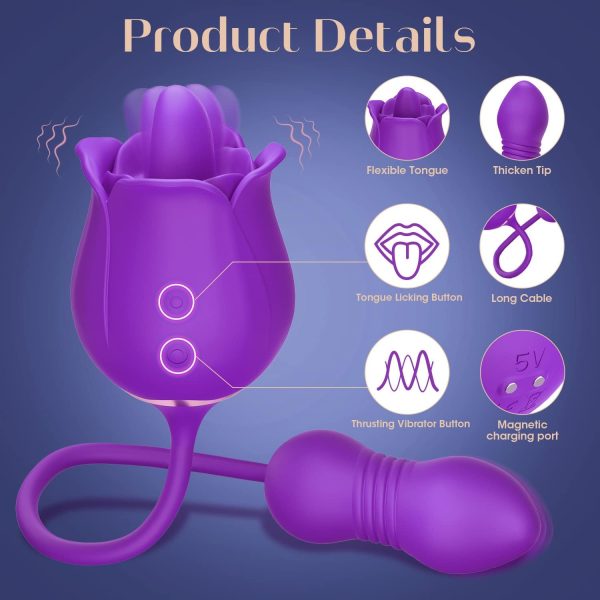 Sex Toys Rose Vibrator Dildo - MOOLIGIRL 4IN1 Adult Toys for Women with 9 Tongue Licking & Thrusting Dildos G Spot Vibrators, Anal Rose Sex Toy Nipple Clitoral Stimulator Licker for Female Couples - Image 28