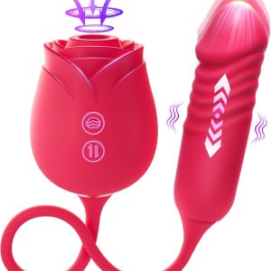 Vibrator Dildo Sex Toys for Women - MOOLIGIRL Rose Sex Toy with Thrusting G Spot Vibrators & 10 Sucking Modes for Clitoral Nipple Stimulation Anal Double-Ended Dildos Adult Sex Toys Games for Couples