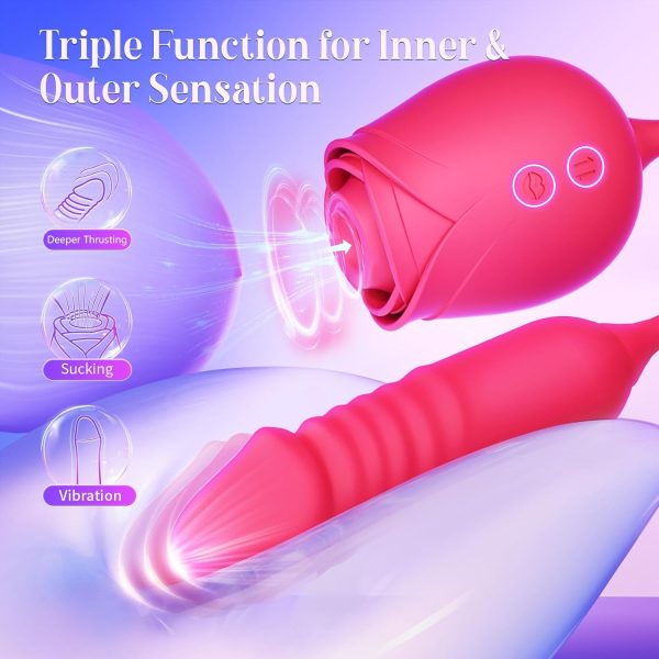 Vibrator Dildo Sex Toys for Women - MOOLIGIRL Rose Sex Toy with Thrusting G Spot Vibrators & 10 Sucking Modes for Clitoral Nipple Stimulation Anal Double-Ended Dildos Adult Sex Toys Games for Couples - Image 2
