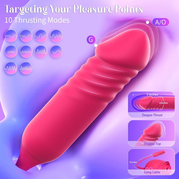 Vibrator Dildo Sex Toys for Women - MOOLIGIRL Rose Sex Toy with Thrusting G Spot Vibrators & 10 Sucking Modes for Clitoral Nipple Stimulation Anal Double-Ended Dildos Adult Sex Toys Games for Couples - Image 4