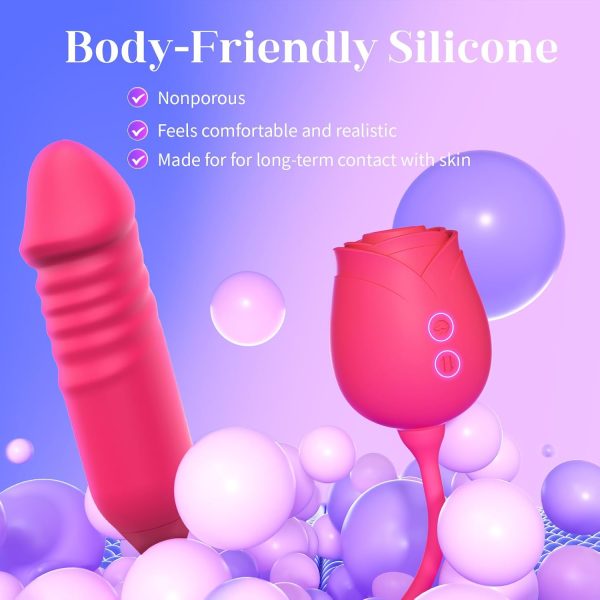 Vibrator Dildo Sex Toys for Women - MOOLIGIRL Rose Sex Toy with Thrusting G Spot Vibrators & 10 Sucking Modes for Clitoral Nipple Stimulation Anal Double-Ended Dildos Adult Sex Toys Games for Couples - Image 6