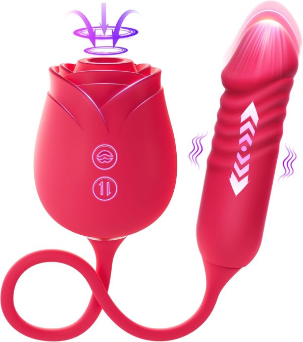 Vibrator Dildo Sex Toys for Women - MOOLIGIRL Rose Sex Toy with Thrusting G Spot Vibrators & 10 Sucking Modes for Clitoral Nipple Stimulation Anal Double-Ended Dildos Adult Sex Toys Games for Couples - Image 23
