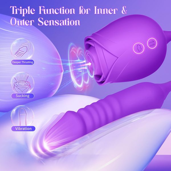 Vibrator Dildo Sex Toys for Women - MOOLIGIRL Rose Sex Toy with Thrusting G Spot Vibrators & 10 Sucking Modes for Clitoral Nipple Stimulation Anal Double-Ended Dildos Adult Sex Toys Games for Couples - Image 30