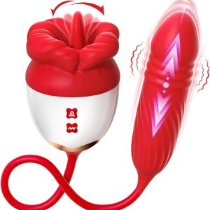 Rose Toy Vibrator Sex Toys for Women - MOOLIGIRL Big Mouth Tongue Licking Vibrators for Clitoral Nipple Pleasure, Thrusting Dildo for G Spot Anal Stimulation, Sexy Lips Adult Toys for Female Couples