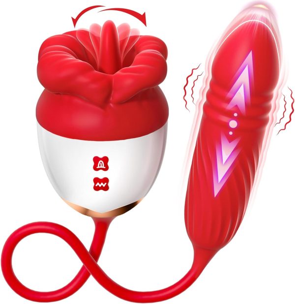 Rose Toy Vibrator Sex Toys for Women - MOOLIGIRL Big Mouth Tongue Licking Vibrators for Clitoral Nipple Pleasure, Thrusting Dildo for G Spot Anal Stimulation, Sexy Lips Adult Toys for Female Couples