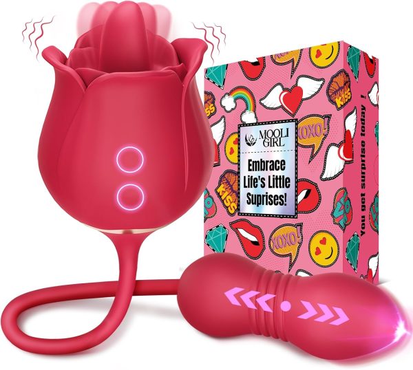 Rose Toy Vibrator Sex Toys for Women - MOOLIGIRL Big Mouth Tongue Licking Vibrators for Clitoral Nipple Pleasure, Thrusting Dildo for G Spot Anal Stimulation, Sexy Lips Adult Toys for Female Couples - Image 9