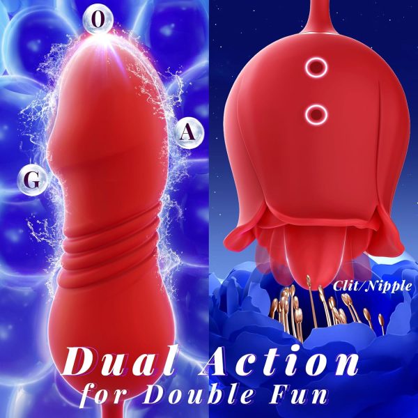 Rose Toy Vibrator Sex Toys for Women - MOOLIGIRL Big Mouth Tongue Licking Vibrators for Clitoral Nipple Pleasure, Thrusting Dildo for G Spot Anal Stimulation, Sexy Lips Adult Toys for Female Couples - Image 43