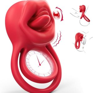 Vibrating Cock Ring Sex Toys - MOOLIGIRL 3-in-1 Penis Ring Vibrator Clitoral Stimulator with Tongue Licking, 7 Modes Adult Couples Sex Toys for Men and Women, Rose Sex Toy Vibrators for Anal Nipple