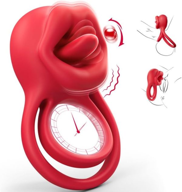 Vibrating Cock Ring Sex Toys - MOOLIGIRL 3-in-1 Penis Ring Vibrator Clitoral Stimulator with Tongue Licking, 7 Modes Adult Couples Sex Toys for Men and Women, Rose Sex Toy Vibrators for Anal Nipple