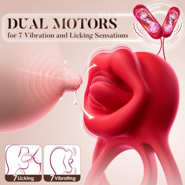 Vibrating Cock Ring Sex Toys - MOOLIGIRL 3-in-1 Penis Ring Vibrator Clitoral Stimulator with Tongue Licking, 7 Modes Adult Couples Sex Toys for Men and Women, Rose Sex Toy Vibrators for Anal Nipple - Image 3