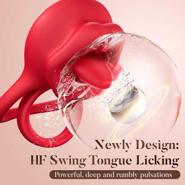 Vibrating Cock Ring Sex Toys - MOOLIGIRL 3-in-1 Penis Ring Vibrator Clitoral Stimulator with Tongue Licking, 7 Modes Adult Couples Sex Toys for Men and Women, Rose Sex Toy Vibrators for Anal Nipple - Image 4