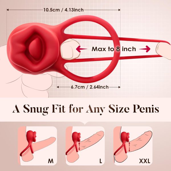 Vibrating Cock Ring Sex Toys - MOOLIGIRL 3-in-1 Penis Ring Vibrator Clitoral Stimulator with Tongue Licking, 7 Modes Adult Couples Sex Toys for Men and Women, Rose Sex Toy Vibrators for Anal Nipple - Image 6