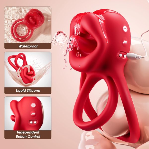 Vibrating Cock Ring Sex Toys - MOOLIGIRL 3-in-1 Penis Ring Vibrator Clitoral Stimulator with Tongue Licking, 7 Modes Adult Couples Sex Toys for Men and Women, Rose Sex Toy Vibrators for Anal Nipple - Image 8